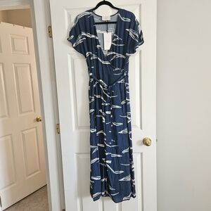 Just Female Blue and White Patterned Maxi Dress